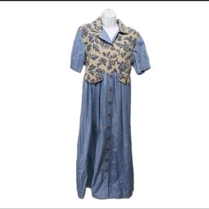 Monique Fashions Denim Maxi Shirt Dress 6 Fit Flare Cottagecore Mature